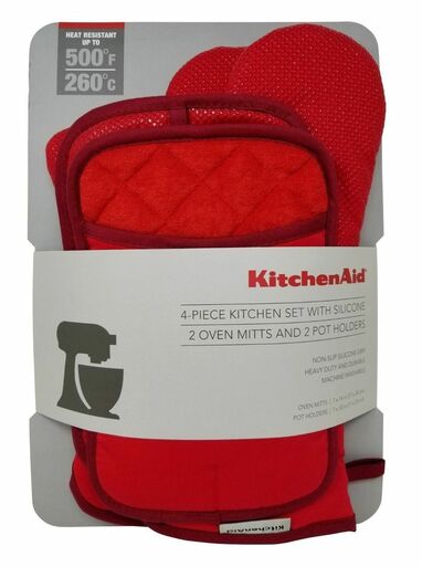 Set of red KitchenAid oven mitt/pot holders